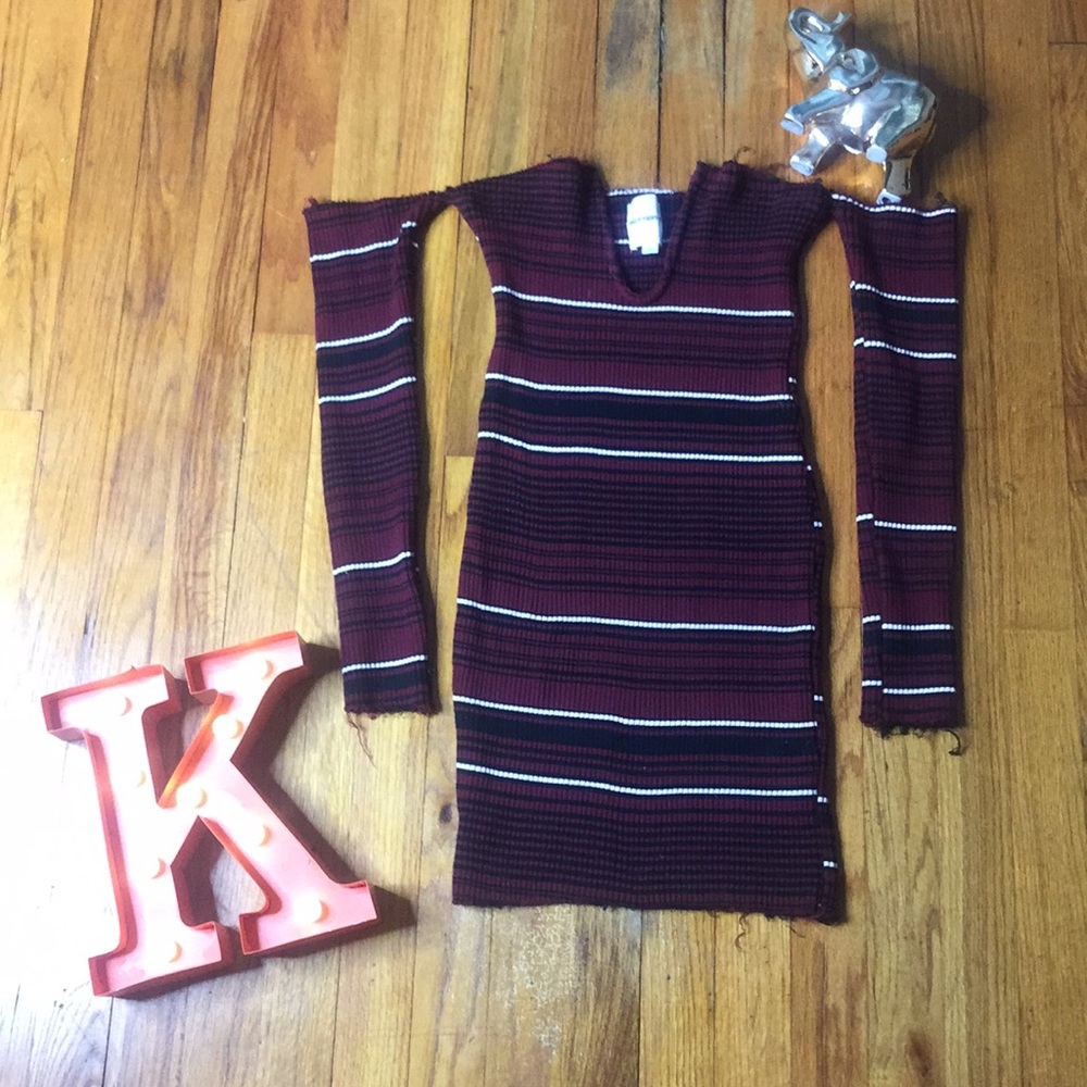 Fitted Striped Dress with off the shoulder detail